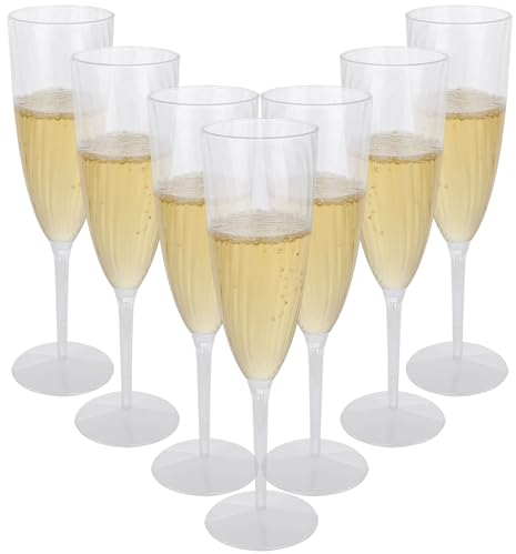 DAJAVE 32 Pcs Plastic Champagne Flutes 180ml/6oz Plastic Champagne Glasses Reusable Clear Champagne Flutes for Wedding, BBQ, Anniversary, Birthday, Garden Parties