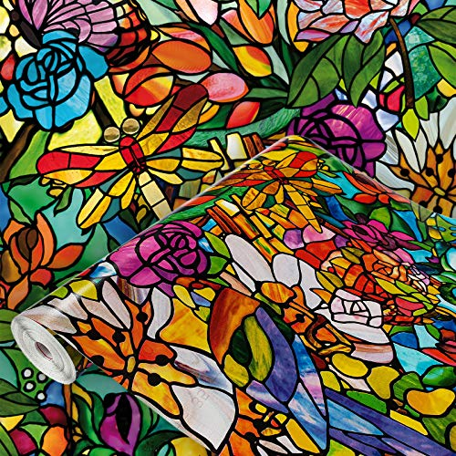 Fensterfolie Blickdicht Selbstklebend 45x200 cm | Klebefolie Fenster Sichtschutz mit Dekor-Effekt | Sichtschutzfolie Fenster Lichtdurchlass für mehr Privatsphäre im Bad oder Büro | Bunter Garten