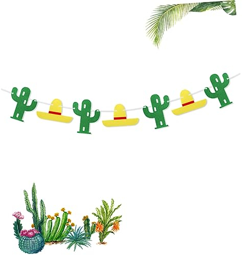 NOLITOY 2 Sätze Hawaii-dekor Mexikanische Karnevalsfahne Gemusterte Wimpelkette Taco-Kaktus-Girlande Kaktus-partyzubehör Lama-Kaktus-Banner Mexikanisches Banner Partyfahne Mini Strohhut
