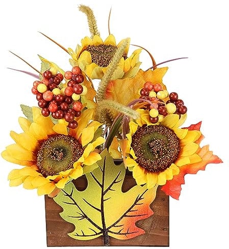 Kunstblume Sonnenblumen im Topf Herbstgesteck Herbstliche Blumen Kunstpflanze Arrangement Gesteck Halloween Thanksgiving Deko Blumendeko Herbstblumen Dekoblumen Herbstlaub Tischdeko Mittelstück