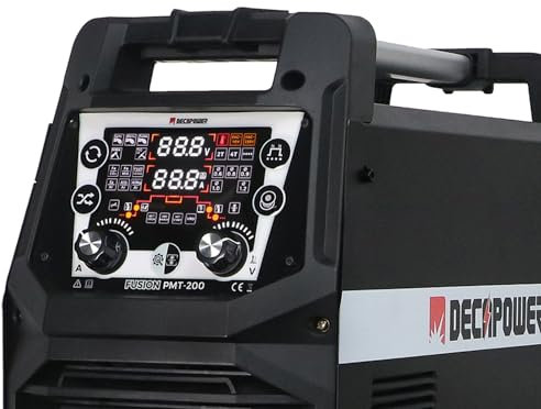 Decappower - Saldatore sinergico 200A Pulse MIG MAG MMA HF TIG 5 in 1 con gas senza gas saldatrice (FUSION PMT 200)