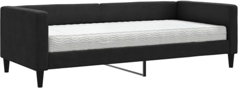 vidaXL Tagesbett, Gästebett mit Matratze, Sofabett Schlafsofa für Schlafzimmer Wohnzimmer, Bettsofa Sofa 2-in-1, Schwarz 90x200cm Stoff