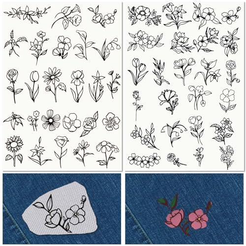 craspire Blumen Pflanzen Wasserlösliche Stickerei-Stabilisatoren Handnähen Stick-and-Stich-Transfers Papier Abwaschbare Vorgedruckte Selbstklebende Muster Für Taschen-Stoff-Nähliebhaber Anfänger