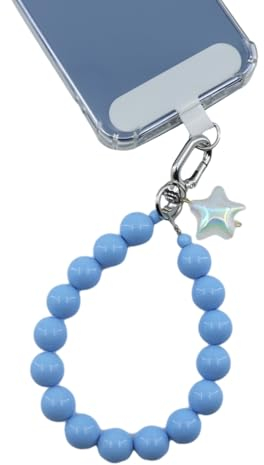 Qyoocom Handyanhänger,Handykette Perlen Bunt Kurz,Handy Universal Perlen Schlüsselband Abnehmbares Geeignet für alle Smartphones mit 2 Patch (Marineblau Perlen 14mm)