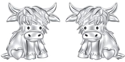 Hochland Kuh Ohrringe 925 Sterling Silber Niedliche Hochland Kuh Ohrstecker Hypoallergener Tier Schmuck Geschenke für Frauen Mädchen (Silber)