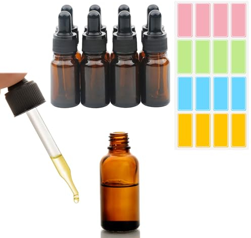 Flacon Compte Gouttes,8pcs 10ml Bouteille Compte Goutte,Flacon Compte Goutte Vide,Mini Flacon Compte Goutte,Flacon Compte-gouttes en Verre,Flacon Compte Gouttes Ambré,pour Huile Essentielle