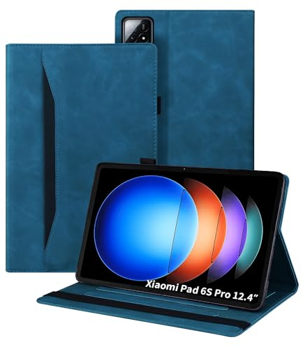 Auslbin Funda de Cuero PU para Xiaomi Pad 6S Pro 12.4 2024, Tableta de Poléter Adecuada para Xiaomi Pad 6S Pro, Estilo de Cuero Clásico, Azul