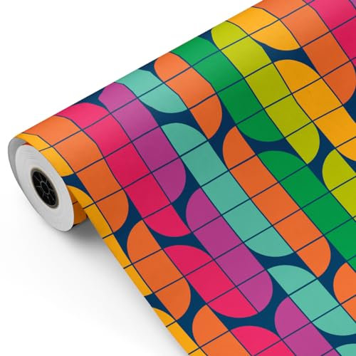 Rouleau de papier cadeau, grand rouleau 62 cm x 100 m • Rétro Couleurs • Idéal pour : boutiques, commerces, emballages cadeaux, anniversaires, baby showers, mariages, décoration [FP Fiesta Paper]