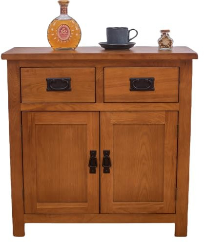 Kemtpase Oak Wood Rustic Brown Storage Sideboard With 2 Drawers 2 Doors Modern Simple Cabinet For Living Room Kitchen Furniture Supplies 29.53x12.6x29.53 Inches