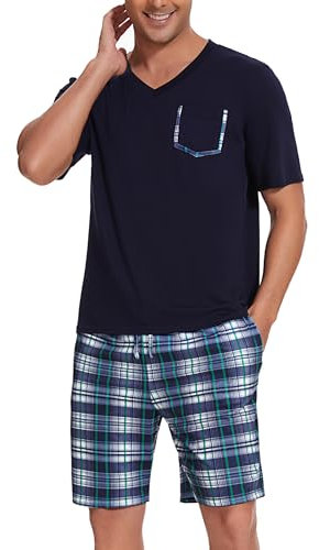 Uniexcosm Ensemble de Pyjama Été Pyjama Homme Coton Court Pyjama Homme Pantalon Manches Courtes A-PAT5 XL