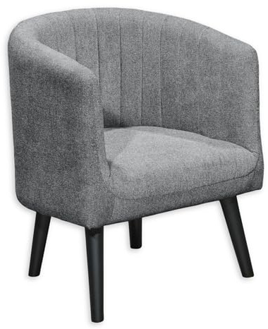 Stella Trading Paul Loungesessel mit Armlehnen, Grau - Moderner Wohnzimmer Sessel gepolstert mit schwarzen Massivholz Füßen - 61 x 82 x 58 cm (B/H/T)