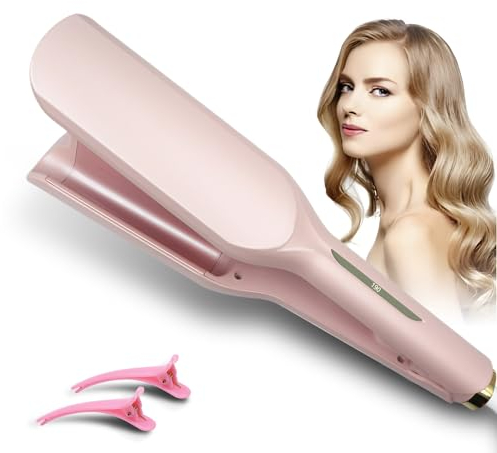Großcat Planchas rizadoras, Rizador de Pelo 32MM, ondas profundas, ondas al agua, ondas sirena, moldeador de ondas, rizador francés para pelo largo/corto, rizadores de temperatura regulable (rosa)