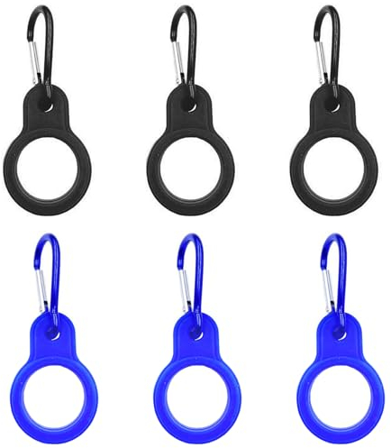 6PCS Water Bottle Clip, Portable Silicone Water Bottle Buckle, Bottle Ring Holder with Carabiner, Hanging Strap Buckle Clips for Cycling Camping Hiking Traveling (Blue + Black)