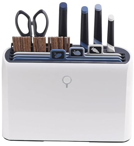 Smart Cutting Chopping Board & Knife Set, UV,70 ℃ Drying Holder Organizer Tools, 3 Colour Coded Boards & 4 Knives & 10 Pair Chopsticks & 1 Pair of Scissors, Kitchen Dining
