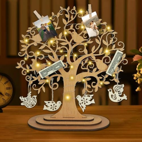 Kssvzz Geldbaum aus Holz mit LED-Lichter - Zwei Farben, Geldgeschenke Geburtstag, Hochzeitsgeschenke für Brautpaar