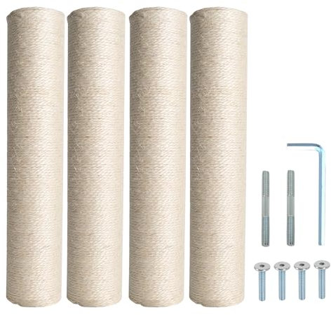 Dimaka Griffoir de rechange en carton et sisal pour chat (Beige-4 poteaux, 34 cm)