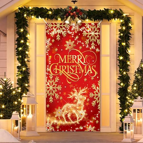 Koliphy Bannière de Noël décorative, bannière de Noël couverture de porte pour intérieur et extérieur, décoration de fête de Noël, 90 x 180 cm