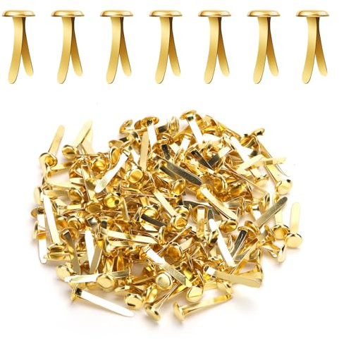 150pcs Metal Paper Fasteners,8x20mm Gold Paper Clips Round Head Mini Brass Brads DIY Split Pins for Crafts Scrapbooks Cards Photo Walls