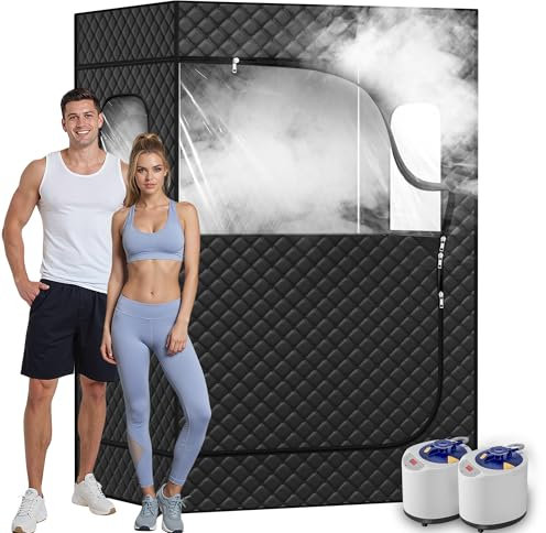 Manastin Sauna a vapore portatile per 2 persone, per casa, 1 o 2 persone, corpo completo, con 2 sedie pieghevoli, 9 livelli di sauna con telecomando, (nero, grande)