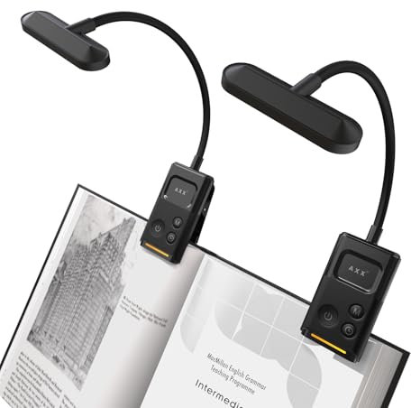 AXX Clip on Book Light for Bed, Rechargeable Reading Lamp for Kids, 1000mAh Battery Operated, 30/60 Minutes Timer, Lighting Accessories for Travel Car at Night - Portable, Small, Cute, 2 Pack
