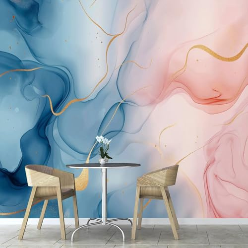 Poster Giganti da Parete Marmo Blu Fotomurale Carta da Parati Murale,Moda Graffiti Rosa Astratti Decorazione da Muro 150×105cm Murale per Camera Letto