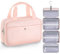 Chakipee Travel Hanging Toiletry Bag for Women - Foldable Toiletries Waterproof Organizer with Clear Window, Lightweight Wash Bags for Essentials, Makeup, Shampoo，Pink, Medium