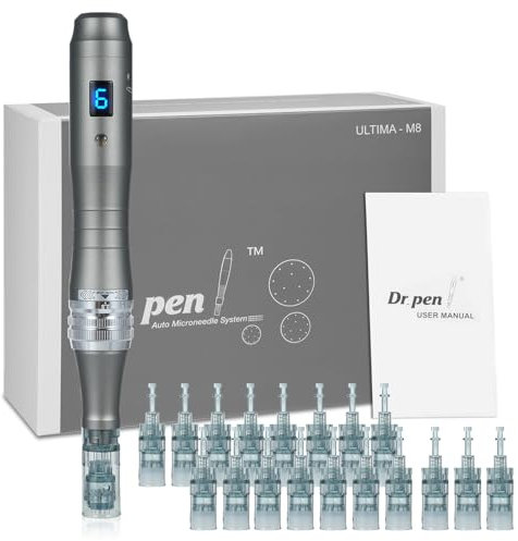 dr pen M8 Microneedling Pen Dermapen avec une gamme complète de cartouches, Total de 18 pièces dr pen M8 Cartridges, Utilisées pour Anti-rides, Anti-âge, Peau ferme,Éclaircir les taches