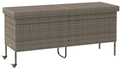 vidaXL Gartentruhe mit Rollen Grau 160x55x75 cm Poly Rattan, Garten Auflagenbox, Garten Kissenbox, Kissenbox, Auflagenbox, Outdoor Kissenbox