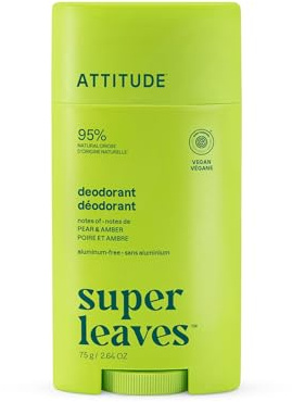 ATTITUDE Aluminum Free Deodorant, Natural Origin Ingredients, EWG Verified, Odor Control With Baking Soda, Twist & Glide, Dermatologically Tested, Vegan, Pear & Amber, 75 g