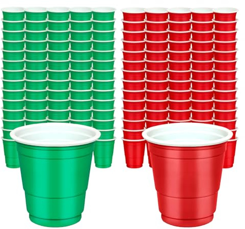 JUFYVO 120pcs Plastic Cups Red Green Party Reusable Cups Merry Christmas Plastic Cup Christmas Tableware Decor for Weddings Anniversary (2oz)