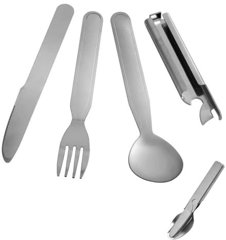 KYLOS Ubiertos Clásicos De Acero Inoxidable De La Bundeswehr - Juego De 4 Piezas Para Camping - Cubiertos De Exterior - Set De Mesa Compacto Para Senderismo