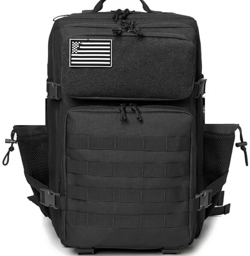 CLWYWUL Motorrad Hecktasche Motorrad Satteltasche 45L Taktischer Rucksack Tasche Jagdrucksack Herren Outdoor Wandern Survival Rucksack Flaschenhalter(Black A)