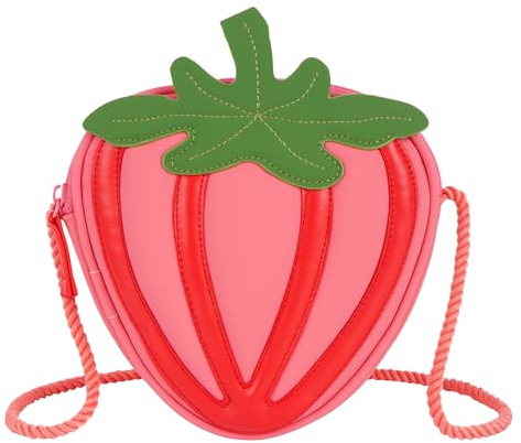 MilyaDE Mädchen PU Leder Umhängetasche Erdbeere-Förmig Prinzessin Mini Taschen Kinder Cross Body Handtasche Schultertasche