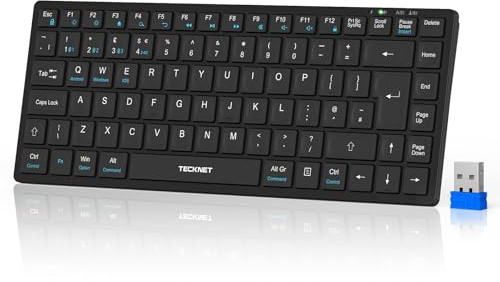 TECKNET Wireless Keyboard, Rechargeable 2.4GHz USB Bluetooth Keyboard for 4 Multi Devices, Ultra Slim Compact Mini UK Layout Keyboards for Computer, Laptop, Tablet, Desktop, Phone (Black)