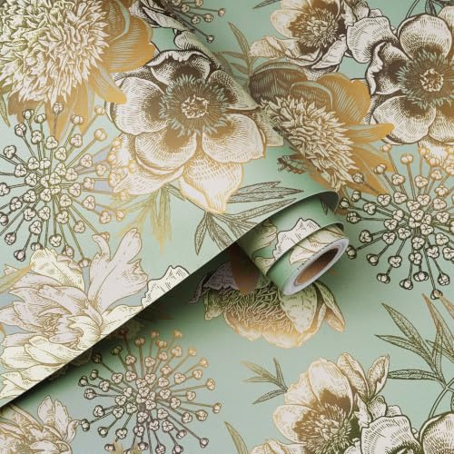 Decotalk Yellow Floral Wallpaper Vintage Gold Floral Wallpaper for Bathroom 44.5X300cm Flowers Wall Paper Peel and Stick Flower Contact Paper for Cabinets Flower Bedroom Wall Vinyl Wrap