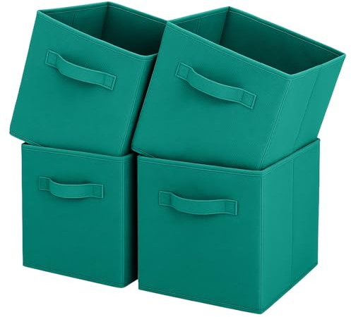Pinkgarden Storage Box, Collapsible Fabric Storage Cube with Handles for Home, Kids Room, Closet and Toy Organization,Pack of 4, 26.7 x 26.7 x 27.9 cm, Forest Green