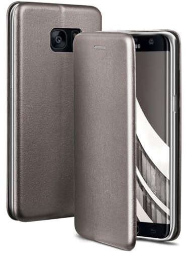 ONEFLOW Business Case für Samsung Galaxy S7 Edge Handyhülle klappbar mit Standfunktion, Klapphülle Flipcase Cover Dünn, PU Leder Hülle mit Kartenfach, 360 Grad Schutzhülle, Taupe