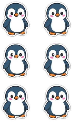 Laminierte Aufkleber: 50 mm, 6 Stück - Pinguin Nerd Sticker Set für Laptop und IT Büro