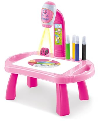 Walfront Projection Learning Drawing Board Table ABS Projection Traçage Table Tableau de Peinture Toy Desk Learning Bureau Trace et Dessiner Projecteur pour la créativité étincelante (Pink)