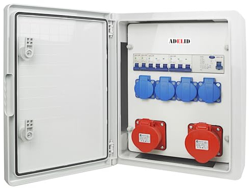 Baustromverteiler Wandverteiler 32A 16A 4x230V Schuko Steckdose Komplett Verdrahtet Schaltschrank IP66 mit LS-Schalter FI-Schalter CEE Dose 400V 5P