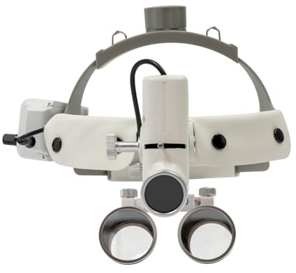 Medizinische Binokularlupe, 3,5-fache Vergrößerung, 65.000 Lux LED, Dimmbar, Weiß, ABS und Glas, für Zahnmedizin und Chirurgie