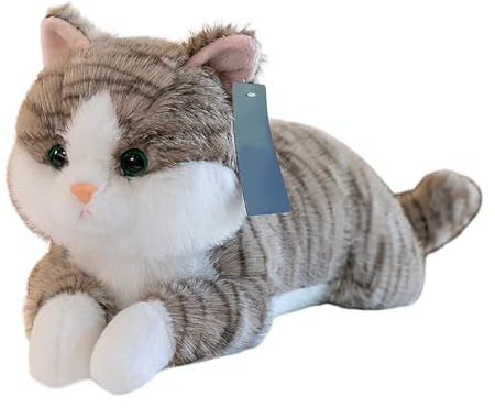 Beruhigendes Katzen-Plüschtier mit Gewicht lebensechtes Kuscheltier als -Kissen schweres Stofftier für Jugendliche Senioren graue Wellness-Ausführung (Grey, 45cm)