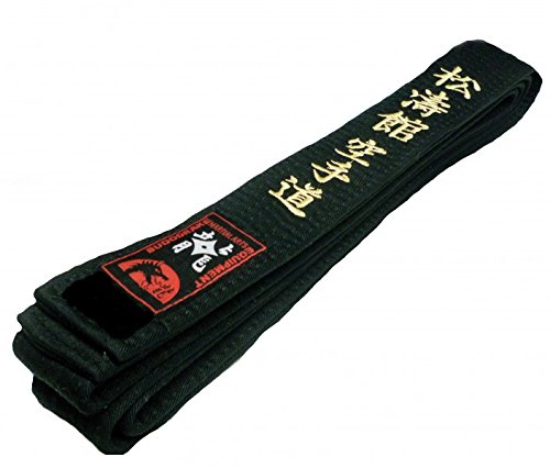 Budodrake Schwarzer Gürtel Bestickt Shotokan Karate-Do Zeichen, Schwarzgurt mit Goldener Bestickung (330)