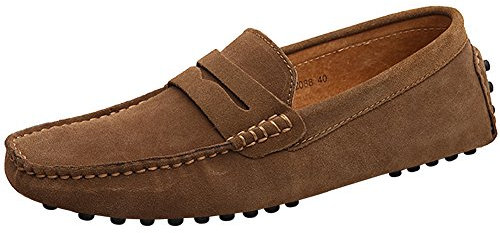 Jamron Men's Suede Leather Penny Loafers Comfort Driving Shoes Moccasin Slippers Brown 2088 UK11