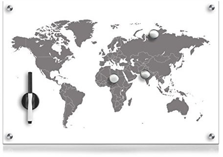 Zeller 11673 Memobord Worldmap, Glas, ca. 60 x 40 x 2 cm, 60 x 40 cm