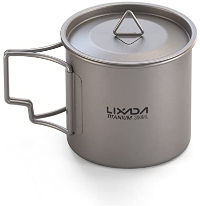 Lixada Ultralight Titanium Pot Tasse à Eau Portable Titanium Tasse avec Couvercle et Poignée Pliable Camping en Plein Air Cuisine Pique-Nique