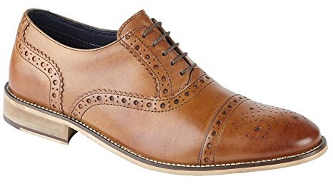 Roamers 5 Eyelet Wing Capped Brogue Oxford Brown/Cognac Leather Shoes