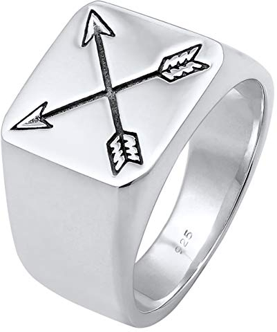 Kuzzoi Siegelring Herrenring, massiv 14 mm breit in 925 Sterling Silber, schwarz oxidierte Pfeile mit Gravur, Ring für Männer in der Ringgröße 64