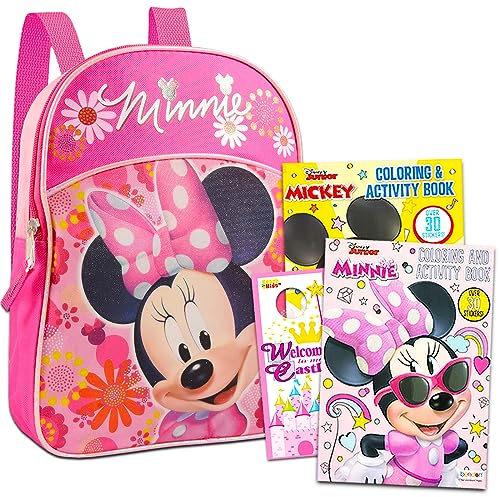 Minnie Mouse Mini 11 Inch Toddler Preschool Backpack Travel Set Bundle with 2 Coloring Books and 300 Stickers