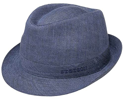 Stetson Geneva Leinenhut - Sonnenhut Damen/Herren - Stoffhut Made in Italy - Sommerhut mit UV-Schutz 40+ - Trilby aus Leinen Frühjahr/Sommer blau 58 cm